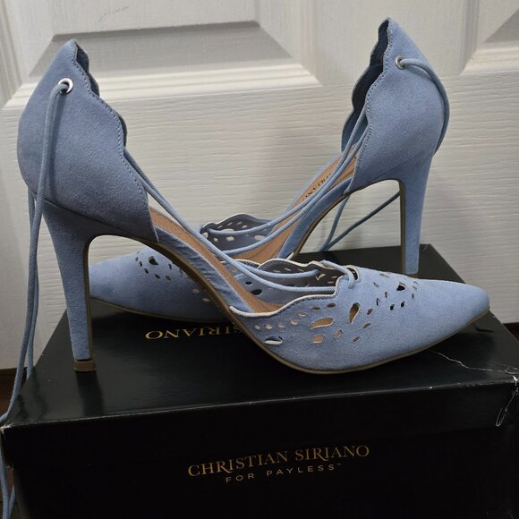 christian siriano payless blue suede lace-up heels - Picture 5 of 5